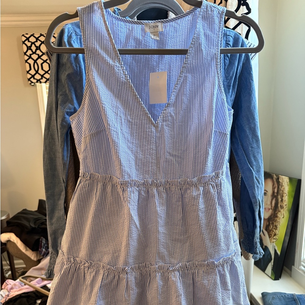 J. Crew Blue and White Striped seersucker dress